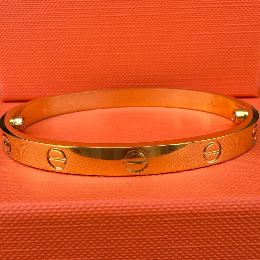 Gold screw love nail bangle bracelet. Gold filled luxury